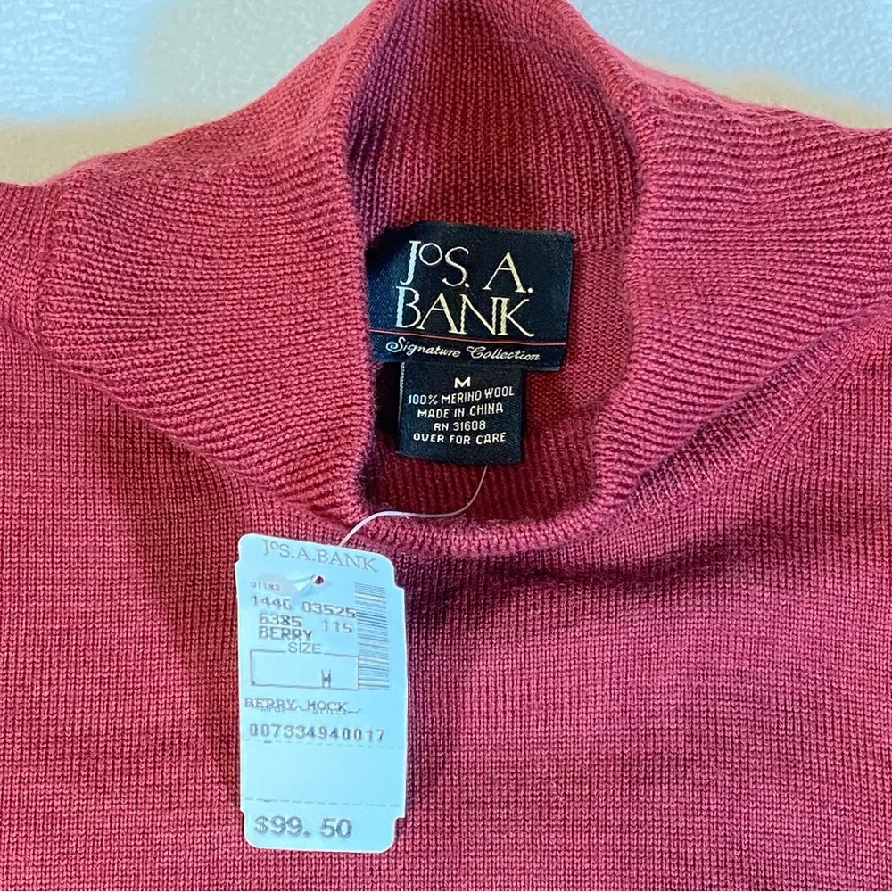 JOS A BANK Signature Collection Sweater Merino Wool Mock Neck Men’s Sz M Red NWT